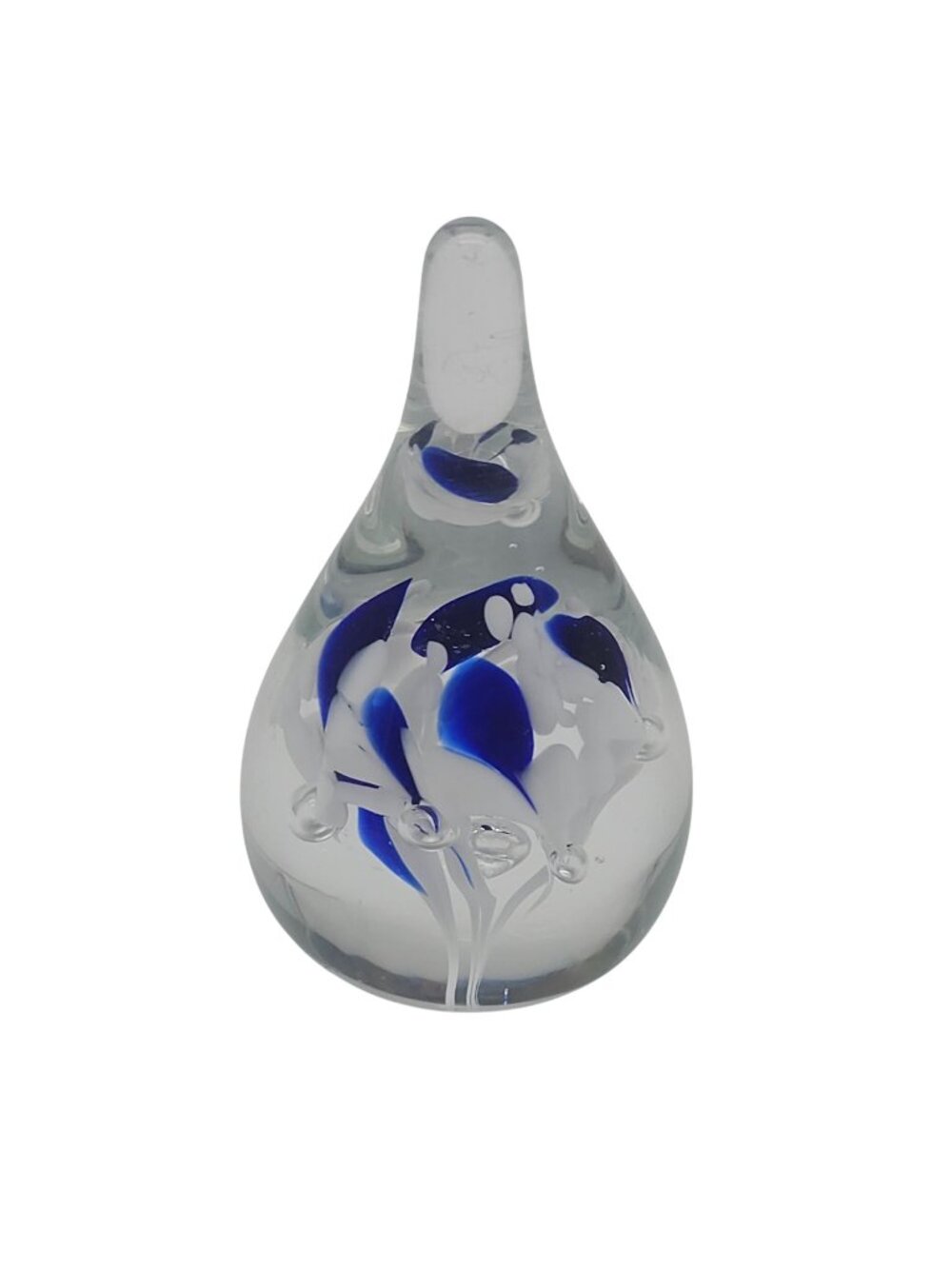 Handcrafted Small Teardrop Paperweight With Blue White Swirls Raindrop